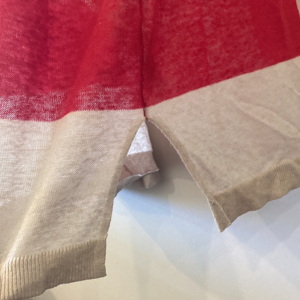 Ann Taylor LOFT Black White Red Striped Short Sleeve Linen lightweight Duster XL - Picture 8 of 8